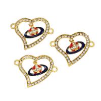 Stainless Steel Connector, Heart, gold color plated, micro pave cubic zirconia, 26x34x5mm, Approx 100PCs/Bag, Sold By Bag