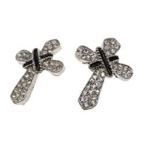 Stainless Steel Connector Cross silver color plated micro pave cubic zirconia Sold By Bag
