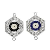 Stainless Steel Connector, Tibetan Style, Hexagon, silver color plated, micro pave cubic zirconia, nickel, lead & cadmium free, 36x23x2mm, Approx 100PCs/Bag, Sold By Bag