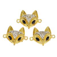 Tibetan Style Connector, Fox, gold color plated, with rhinestone, 24x30x6mm, Approx 100/Bag, Sold By Bag