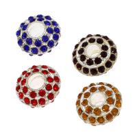 Rhinestone Tibetan Style Beads, Round, gold color plated, with rhinestone, 16x16x8mm, Approx 100PCs/Bag, Sold By Bag