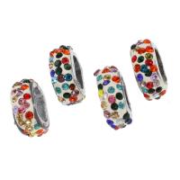 Tibetan Style Large Hole Bead, Round, plated, with rhinestone, 18x5x7mm, Approx 100PCs/Bag, Sold By Bag