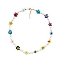 Freshwater Pearl Mässing Chain Necklace, med Lampwork & Mässing, med 2.95inch extender kedja, Blomma, mode smycken & för kvinna, 8mm, Såld Per Ca 18.5 inch Strand