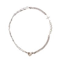 Zinc Alloy smykker halskæde, med Plastic Pearl, Heart, platineret, twist oval kæde & for kvinde, nikkel, bly & cadmium fri, 13mm, 8mm, Solgt Per Ca. 18.3 inch Strand