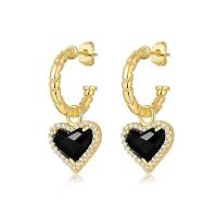 Brass Drop Earring with Crystal Heart gold color plated fashion jewelry & for woman nickel lead & cadmium free 15.9mm Sold By Pair