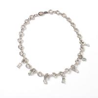 Messing Halskette, mit Kristall, platiniert, Oval-Kette & für Frau, keine, frei von Nickel, Blei & Kadmium, 11mm, verkauft per ca. 18 ZollInch Strang