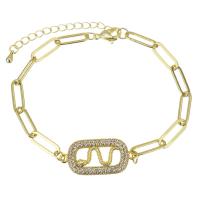 Cubic Zirconia Micro Pave Brass Bracelet, with 2 inch extender chain, gold color plated, micro pave cubic zirconia & hollow, 31x14.5mm,15x5mm, Sold Per Approx 8 Inch Strand