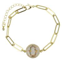 Cubic Zirconia Micro Pave Brass Bracelet, with 2 inch extender chain, gold color plated, micro pave cubic zirconia & enamel, 21x16mm,15x5mm, Sold Per Approx 7.5 Inch Strand