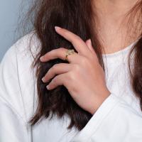 Zinc Alloy fingerring, forgyldt, mode smykker & Micro Pave cubic zirconia & for kvinde, nikkel, bly & cadmium fri, 17mm, Solgt af PC