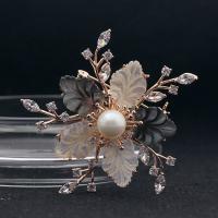 Shell Brooch, Brass, with Shell & Plastic Pearl, gold color plated, micro pave cubic zirconia & for woman, 58x58mm, Sold By PC