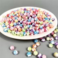 Akryl smycken pärlor, Rund, DIY & med blommönster, flerfärgad, 8x8mm, 500G/Bag, Säljs av Bag