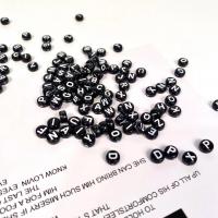 Alphabet Acryl Perlen, rund, Einbrennlack, DIY, schwarz, 4x7mm, 500G/Tasche, verkauft von Tasche