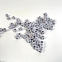 Alphabet Acrylic Beads Square injection moulding DIY white Sold By Bag