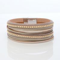 Wrap Bracelet Zinc Alloy with PU Leather fashion jewelry & for woman & with rhinestone khaki nickel lead & cadmium free Sold By Strand