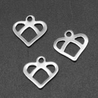 Stainless Steel Heart Pendants, silver color plated, 13x13x1mm, Approx 200PCs/Bag, Sold By Bag