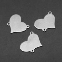 Stainless Steel Connector, Heart, silver color plated, 19x20x1mm, Approx 200PCs/Bag, Sold By Bag