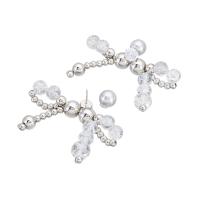 Brass Stud Earring, with Crystal, Bowknot, platinum plated, for woman & hollow, nickel, lead & cadmium free, 63.50mm, Sold By Pair