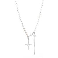 Brass Necklace, with 2.16inch extender chain, Cross, platinum plated, oval chain & for woman & with rhinestone, nickel, lead & cadmium free, Sold Per Approx 19.6 Inch Strand