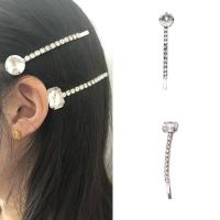 Hair Slide Brass with Czech Rhinestone platinum plated & for woman nickel lead & cadmium free 90mm Sold By PC