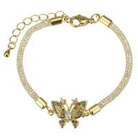Cubic Zirconia Micro Pave Brass Bracelet, with 1.5 inch extender chain, gold color plated, micro pave cubic zirconia, 19.5x14mm,3mm, Sold Per Approx 6.5 Inch Strand