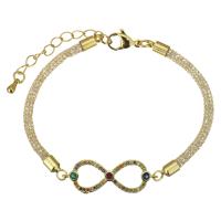 Cubic Zirconia Micro Pave Brass Bracelet, with 1.5 inch extender chain, gold color plated, micro pave cubic zirconia & hollow, 30x11mm,3mm, Sold Per Approx 7 Inch Strand