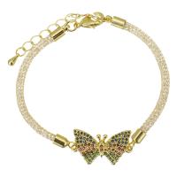 Cubic Zirconia Micro Pave Brass Bracelet, with 1.5 inch extender chain, gold color plated, micro pave cubic zirconia, 22x13mm,3mm, Sold Per Approx 7 Inch Strand