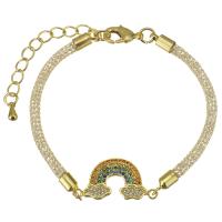 Bracelet cubique en laiton zircon pavent, avec 1.5 inch chaînes de rallonge, Placage de couleur d'or, pavé de micro zircon, 24.5x12mm,3mm, Vendu par Environ 6.5 pouce brin
