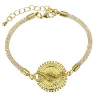 Cubic Zirconia Micro Pave Brass Bracelet, with 1.5 inch extender chain, gold color plated, micro pave cubic zirconia, 28x22mm,3mm, Sold Per Approx 7 Inch Strand