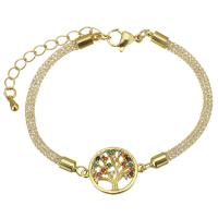Cubic Zirconia Micro Pave Brass Bracelet with 2 inch extender chain gold color plated micro pave cubic zirconia & hollow 3mm Sold Per Approx 7 Inch Strand