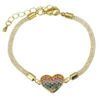 Cubic Zirconia Micro Pave Brass Bracelet, with 2 inch extender chain, Heart, gold color plated, micro pave cubic zirconia, 20x12mm,3mm, Sold Per Approx 6.5 Inch Strand