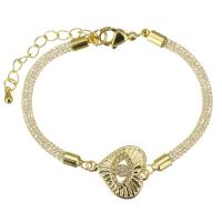 Cubic Zirconia Micro Pave Brass Bracelet with 2 inch extender chain gold color plated micro pave cubic zirconia & hollow 3mm Sold Per Approx 6.5 Inch Strand