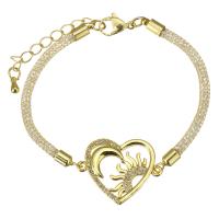 Cubic Zirconia Micro Pave Brass Bracelet with 1.5 inch extender chain Heart gold color plated micro pave cubic zirconia & hollow 3mm Sold Per Approx 6.5 Inch Strand