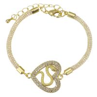 Cubic Zirconia Micro Pave Brass Bracelet with 2 inch extender chain Heart gold color plated micro pave cubic zirconia & hollow 3mm Sold Per Approx 6.5 Inch Strand