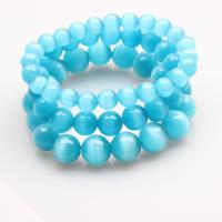Cats Eye Bracelets, Round, polished, DIY & different size for choice, blue, Sold By Strand