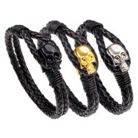 PU Leather Cord Bracelets Zinc Alloy with PU Leather Skull fashion jewelry & for man nickel lead & cadmium free Sold By Strand