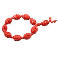Fashion Cinnabar Bracelet, Carved, reddish-brown, 14x20mm, 9PCs/Strand, Sold By Strand