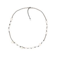 Brass Necklace, with pearl, platinum plated, oval chain & for woman, nickel, lead & cadmium free, 6mm, Sold Per Approx 21.8 Inch Strand