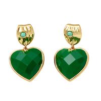 Brass Drop Earring, with Crystal, Heart, 18K gold plated, fashion jewelry & for woman, nickel, lead & cadmium free, 24.50x24mm, Sold By Pair