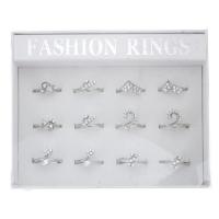 Cubic Zirconia Stainless Steel Finger Ring, silver color plated, random style & for woman & with cubic zirconia, 12PCs/Box, Sold By Box