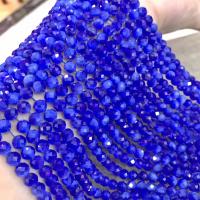 Perles de bijoux oeil de chat, Rond, poli, DIY & normes différentes pour le choix & facettes, bleu, Vendu par brin
