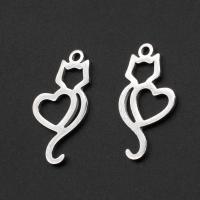 Stainless Steel Animal Pendants, Cat, silver color plated, 27x14x1mm, Sold By PC