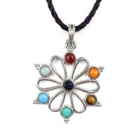 Gemstone Pendants Jewelry, with Tibetan Style, mixed colors, 46mm, Sold By Strand