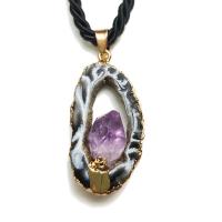 Natural Agate Druzy Pendant, Amethyst, with Agate, polished, more colors for choice, 30mm, Sold By Strand