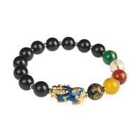 Bracelets de pierres précieuses, Obsidienne, poli, couleurs mélangées, 10mm, 10Strandstoron/sac, Vendu par sac