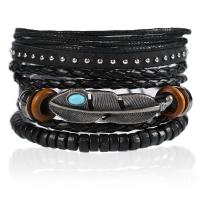 Wrap Bracelet, PU Leather, with Tibetan Style, plated, fashion jewelry & for woman, black, 6CM,17-18CM,8-9CM, Sold By Strand