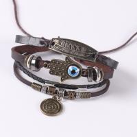 Bracelets cordon PU, cuir PU, avec alliage de zinc, Placage, bijoux de mode & multicouche & unisexe, 180mm, Vendu par brin