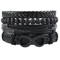 PU Leather Cord Bracelets with Zinc Alloy plated 4 pieces & fashion jewelry & for man 40mm Sold By Strand