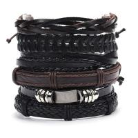 PU Leather Cord Bracelets, bracelet, with Tibetan Style, plated, 6 pieces & fashion jewelry & Unisex, 80mm, Sold By Strand