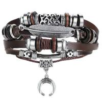 PU Leather Cord Bracelets with Zinc Alloy plated Adjustable & fashion jewelry & Unisex Sold By Strand