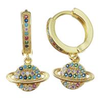 Brass Huggie Hoop Drop Earring plated fashion jewelry & micro pave cubic zirconia & for woman gold 27mm Sold By Lot